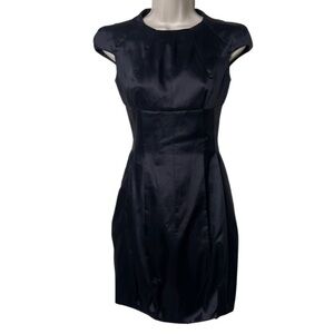 KAI KUHNE black runway mini sheath dress in black satin sz 2
